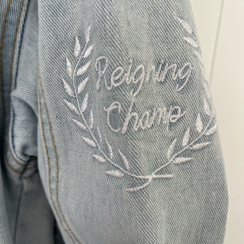 Y2K Rue21 Embroidered Denim Jacket Colorful Patches Sayings Jean Jacket Size XXL - Picture 12 of 14